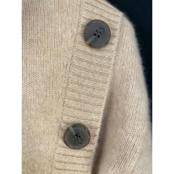 Saks Fifth Avenue XS 100% Cashmere Camel Asymmetrical Turtleneck Sweater Buttons - Picture 3 of 4